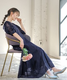 袖フリルシアー フレア ロング 結婚式 ワンピース パーティードレス オケージョンドレス お呼ばれ 二次会 成人式 同窓会 謝恩会
