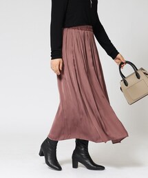 DRESKIP | 女性らしさあふれる サテンギャザースカート(スカート)