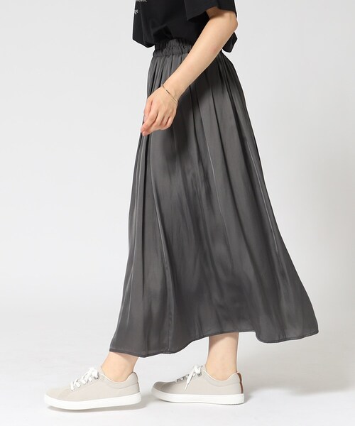 DRESKIP（ドレスキップ）の「◆女性らしさあふれる サテンギャザースカート（スカート・レディース・ピンク系/チャコールグレー/ライトグレー/ブラック系/ブラック系5/サンドベージュ・02/04/03）」の12枚目の写真