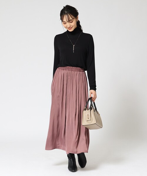 DRESKIP（ドレスキップ）の「◆女性らしさあふれる サテンギャザースカート（スカート・レディース・ピンク系/チャコールグレー/ライトグレー/ブラック系/ブラック系5/サンドベージュ・02/04/03）」の14枚目の写真