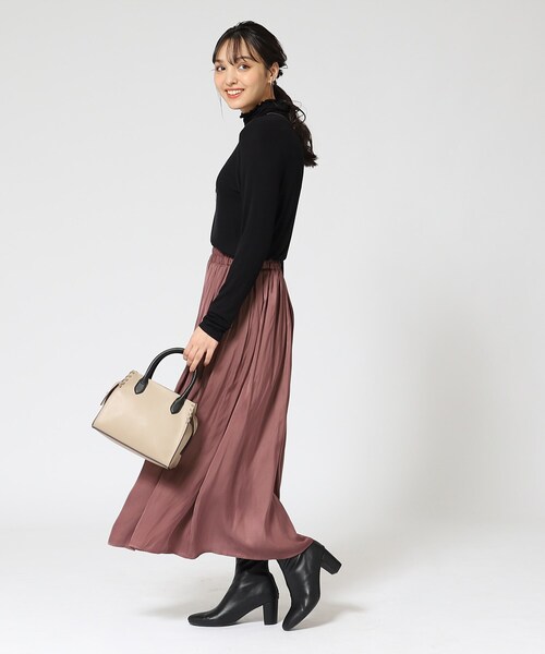 DRESKIP（ドレスキップ）の「◆女性らしさあふれる サテンギャザースカート（スカート・レディース・ピンク系/チャコールグレー/ライトグレー/ブラック系/ブラック系5/サンドベージュ・02/04/03）」の16枚目の写真