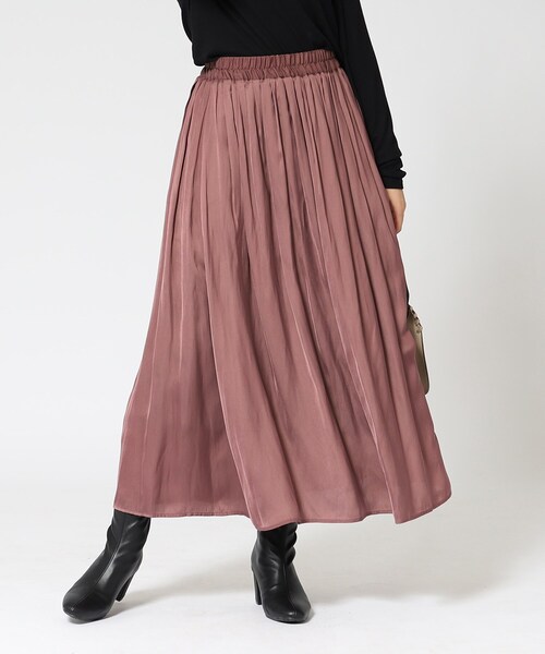 DRESKIP（ドレスキップ）の「◆女性らしさあふれる サテンギャザースカート（スカート・レディース・ピンク系/チャコールグレー/ライトグレー/ブラック系/ブラック系5/サンドベージュ・02/04/03）」の18枚目の写真