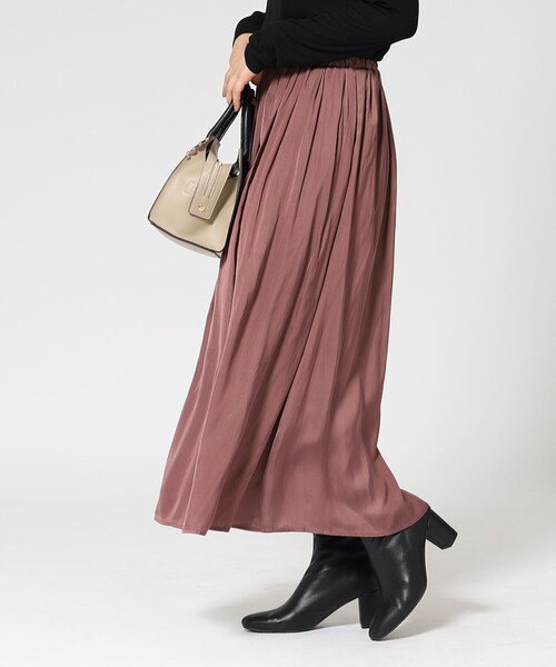 DRESKIP（ドレスキップ）の「◆女性らしさあふれる サテンギャザースカート（スカート・レディース・ピンク系/チャコールグレー/ライトグレー/ブラック系/ブラック系5/サンドベージュ・02/04/03）」の19枚目の写真