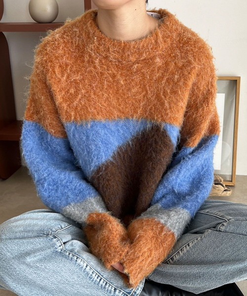 LOWRYS FARM（ローリーズファーム）の「ブークレアソートガラプルオーバーLS  977801（ニット/セーター・レディース・オレンジ/グリーン/パープル/ブラウン・FREE）」の4枚目の写真