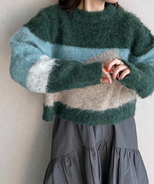 LOWRYS FARM（ローリーズファーム）の「ブークレアソートガラプルオーバーLS  977801（ニット/セーター・レディース・オレンジ/グリーン/パープル/ブラウン・FREE）」の13枚目の写真