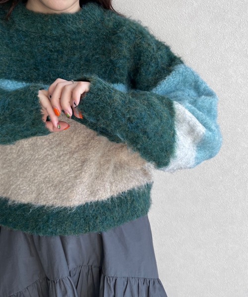 LOWRYS FARM（ローリーズファーム）の「ブークレアソートガラプルオーバーLS  977801（ニット/セーター・レディース・オレンジ/グリーン/パープル/ブラウン・FREE）」の14枚目の写真