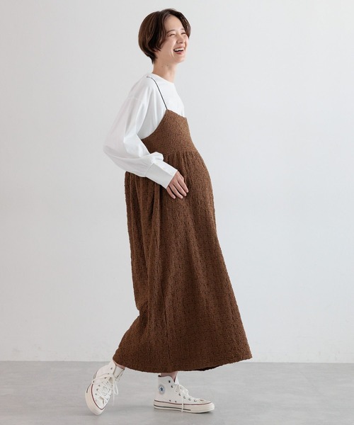 LEPSIM（レプシィム）の「【産前・産後対応】マタニティ／カットジャガードキャミワンピース　974356（マタニティウェア/グッズ・レディース・ブラウン/ブラック・FREE）」の7枚目の写真