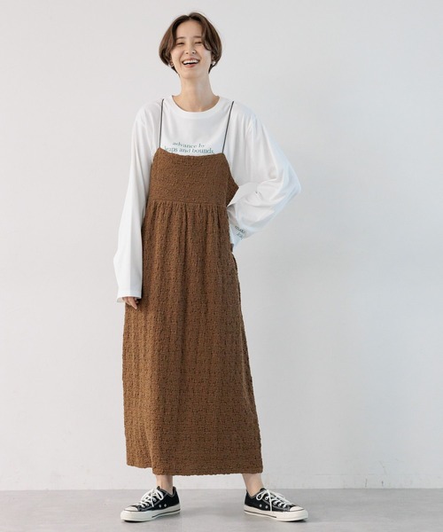 LEPSIM（レプシィム）の「【産前・産後対応】マタニティ／カットジャガードキャミワンピース　974356（マタニティウェア/グッズ・レディース・ブラウン/ブラック・FREE）」の5枚目の写真