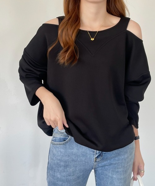emi+(エミプラス)の「ショルダーカットアウト段ボールスウェットプルオーバー(Tシャツ/カットソー・レディース・チャコールグレー/ホワイト/ブラック・M/L)」の18枚目の写真