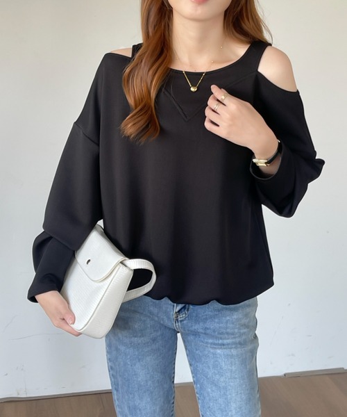 emi+(エミプラス)の「ショルダーカットアウト段ボールスウェットプルオーバー(Tシャツ/カットソー・レディース・チャコールグレー/ホワイト/ブラック・M/L)」の20枚目の写真