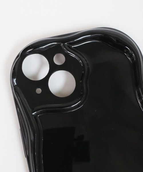 ストラップ付 iPhoneケース ウェーブスマホケース ハートビーズ