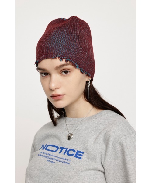 SLY（スライ）の「DAMAGING RIB BEANIE ダメージング リブ ビーニー（ニットキャップ/ビーニー・レディース・ブルー系その他/グレー系その他2/レッド系その他/ブラック・FREE）」の4枚目の写真