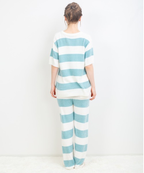 PAUL&JOE（ポールアンドジョー）の「【PAUL&JOE】編立てニット ボーダー ロングパンツ（ルームウェア/パジャマ・レディース・ネイビー/ターコイズブルー/ピンク・M-L）」の8枚目の写真