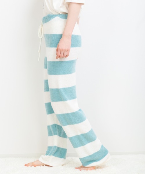 PAUL&JOE（ポールアンドジョー）の「【PAUL&JOE】編立てニット ボーダー ロングパンツ（ルームウェア/パジャマ・レディース・ネイビー/ターコイズブルー/ピンク・M-L）」の10枚目の写真
