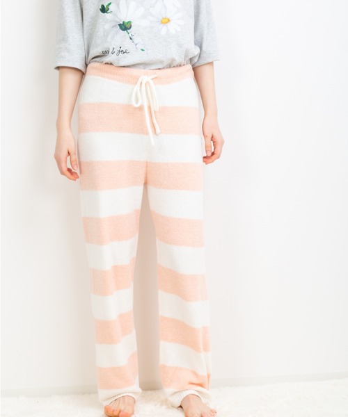 PAUL&JOE（ポールアンドジョー）の「【PAUL&JOE】編立てニット ボーダー ロングパンツ（ルームウェア/パジャマ・レディース・ネイビー/ターコイズブルー/ピンク・M-L）」の15枚目の写真