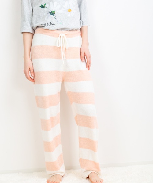 PAUL&JOE（ポールアンドジョー）の「【PAUL&JOE】編立てニット ボーダー ロングパンツ（ルームウェア/パジャマ・レディース・ネイビー/ターコイズブルー/ピンク・M-L）」の17枚目の写真