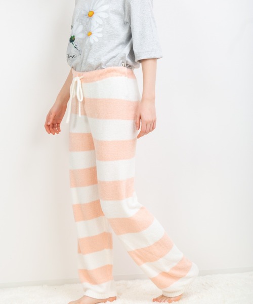 PAUL&JOE（ポールアンドジョー）の「【PAUL&JOE】編立てニット ボーダー ロングパンツ（ルームウェア/パジャマ・レディース・ネイビー/ターコイズブルー/ピンク・M-L）」の18枚目の写真