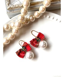 【MUURABBTI】チェックリボンとパールのピアス(MA)