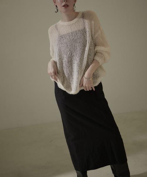 SALON adam et rope'（サロン アダム エ ロペ）の「【WEB限定】シアーモヘア混ニットプルオーバー（ニット/セーター・レディース・グレー/ミント/オフホワイト/ピンク・FREE）」の6枚目の写真