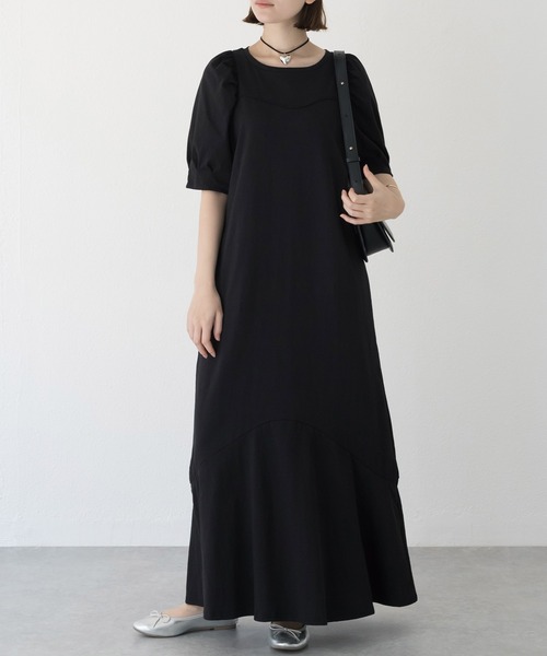 LAVEANGE（ラビアンジェ）の「切替カットワンピース（ワンピース・レディース・ベージュ/ブラック/オレンジ・3L/LL/M/5L/4L）」の2枚目の写真