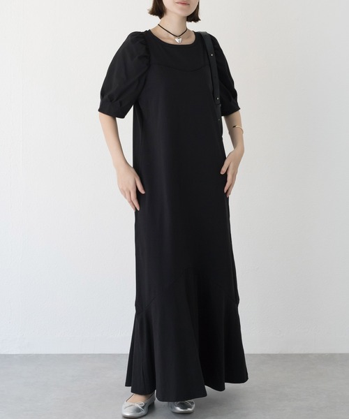 LAVEANGE（ラビアンジェ）の「切替カットワンピース（ワンピース・レディース・ベージュ/ブラック/オレンジ・3L/LL/M/5L/4L）」の5枚目の写真