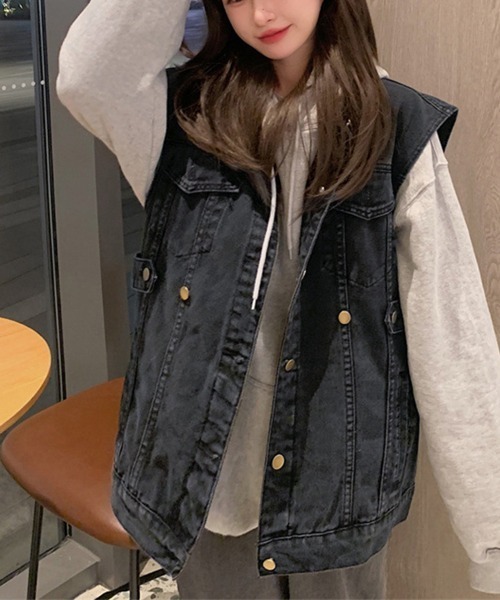セール】デニムベスト ジレ 重ね着デニムチョッキ（ベスト