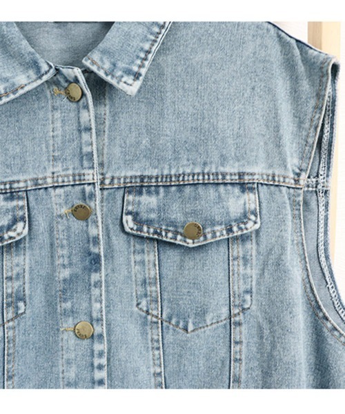 Miniministore（ミニミニストア）の「デニムベスト ジレ 重ね着デニムチョッキ（ベスト・レディース・ブラック/サックスブルー・フリー）」の7枚目の写真