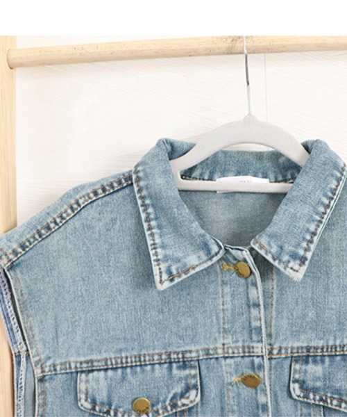Miniministore（ミニミニストア）の「デニムベスト ジレ 重ね着デニムチョッキ（ベスト・レディース・ブラック/サックスブルー・フリー）」の10枚目の写真