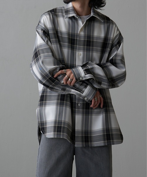 Lui's（ルイス）の「ロイヤルチェックスリットボリュームシャツ（シャツ/ブラウス・メンズ・グレー/ホワイト・FREE）」の5枚目の写真