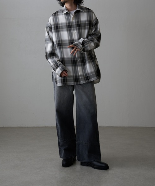Lui's（ルイス）の「ロイヤルチェックスリットボリュームシャツ（シャツ/ブラウス・メンズ・グレー/ホワイト・FREE）」の8枚目の写真