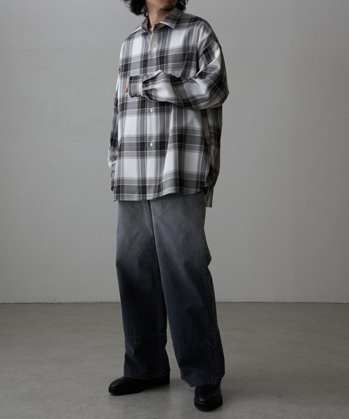 Lui's（ルイス）の「ロイヤルチェックスリットボリュームシャツ（シャツ/ブラウス・メンズ・グレー/ホワイト・FREE）」の9枚目の写真