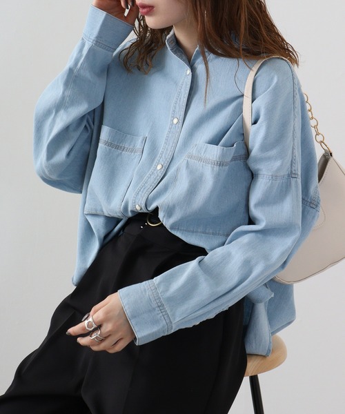 hunch(ハンチ)の「hunch オーバーデニムシャツ(シャツ/ブラウス・レディース・ブラック/ライトインディゴブルー/ブルー・FREE)」の3枚目の写真