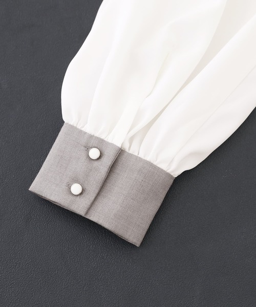 n'OrLABEL（ノアールレーベル）の「【セットアップ2点セット】『異素材ブラウスセットアップ』（パンツドレス・レディース・ブラック/ライトグレー・1/2）」の22枚目の写真