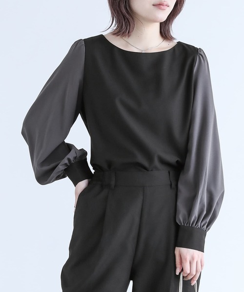 n'OrLABEL（ノアールレーベル）の「【セットアップ2点セット】『異素材ブラウスセットアップ』（パンツドレス・レディース・ブラック/ライトグレー・1/2）」の5枚目の写真