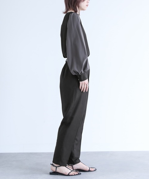 n'OrLABEL（ノアールレーベル）の「【セットアップ2点セット】『異素材ブラウスセットアップ』（パンツドレス・レディース・ブラック/ライトグレー・1/2）」の7枚目の写真