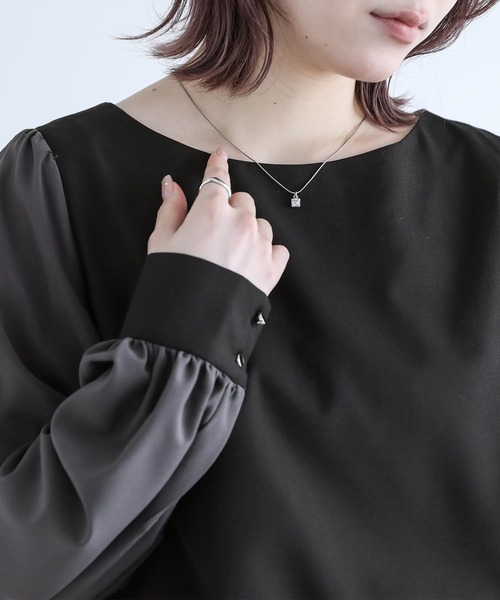 n'OrLABEL（ノアールレーベル）の「【セットアップ2点セット】『異素材ブラウスセットアップ』（パンツドレス・レディース・ブラック/ライトグレー・1/2）」の9枚目の写真