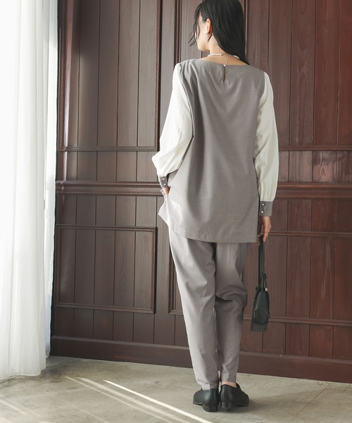 n'OrLABEL（ノアールレーベル）の「【セットアップ2点セット】『異素材ブラウスセットアップ』（パンツドレス・レディース・ブラック/ライトグレー・1/2）」の17枚目の写真
