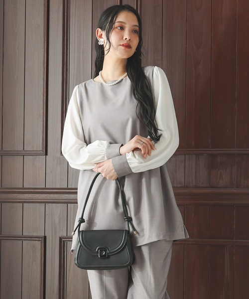 n'OrLABEL（ノアールレーベル）の「【セットアップ2点セット】『異素材ブラウスセットアップ』（パンツドレス・レディース・ブラック/ライトグレー・1/2）」の14枚目の写真