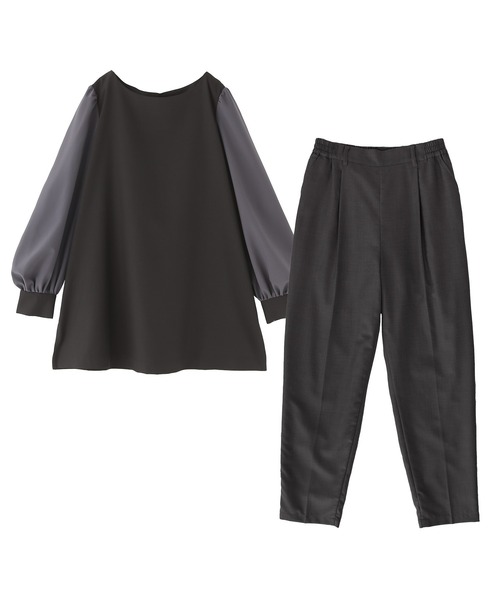 n'OrLABEL（ノアールレーベル）の「【セットアップ2点セット】『異素材ブラウスセットアップ』（パンツドレス・レディース・ブラック/ライトグレー・1/2）」の18枚目の写真