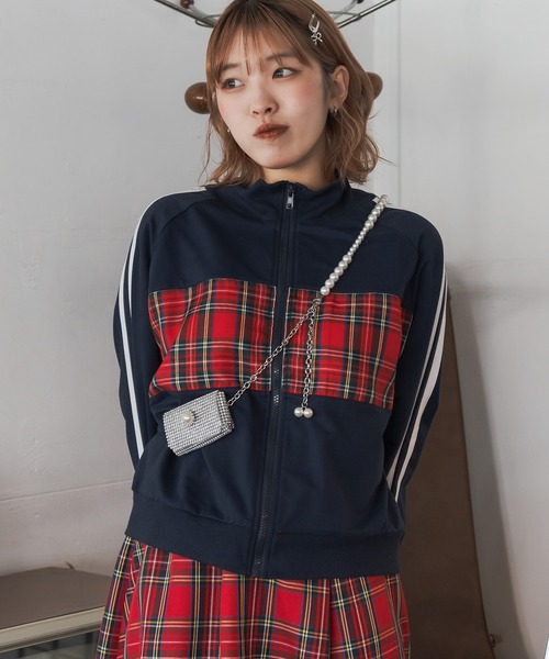 DIESEL ネイビー/レッドチェック カジュアルジャケット kutir（クティール）の「チェックドッキングトラックジャケット