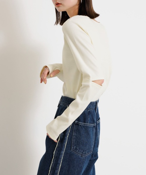 SENSE OF PLACE by URBAN RESEARCH(センスオブプレイスバイアーバンリサーチ)の「エルボースリットコンパクトトップ(Tシャツ/カットソー・レディース・アイボリー/チャコールグレー/レッド・ONE)」の2枚目の写真