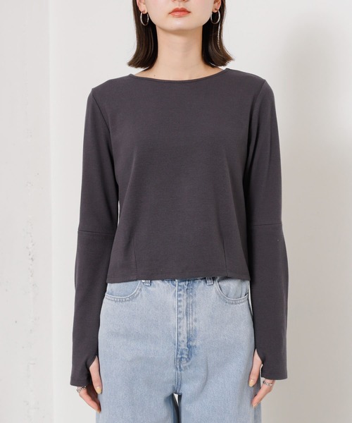 SENSE OF PLACE by URBAN RESEARCH(センスオブプレイスバイアーバンリサーチ)の「エルボースリットコンパクトトップ(Tシャツ/カットソー・レディース・アイボリー/チャコールグレー/レッド・ONE)」の10枚目の写真