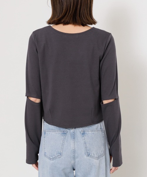 SENSE OF PLACE by URBAN RESEARCH(センスオブプレイスバイアーバンリサーチ)の「エルボースリットコンパクトトップ(Tシャツ/カットソー・レディース・アイボリー/チャコールグレー/レッド・ONE)」の8枚目の写真