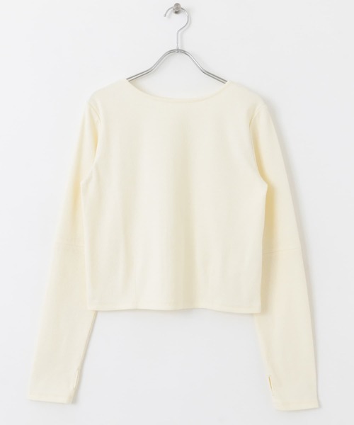 SENSE OF PLACE by URBAN RESEARCH(センスオブプレイスバイアーバンリサーチ)の「エルボースリットコンパクトトップ(Tシャツ/カットソー・レディース・アイボリー/チャコールグレー/レッド・ONE)」の5枚目の写真