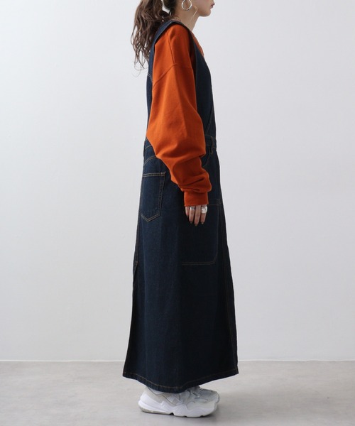 atONE(アットワン)の「atONE カシュクールデニムジャンスカ(ジャンパースカート・レディース・ワンウォッシュ/ブルー/ネイビー・L/3L/4L/LL/M)」の18枚目の写真