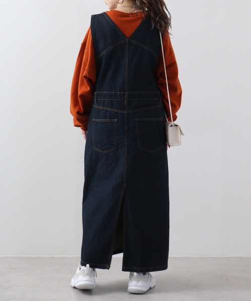 atONE(アットワン)の「atONE カシュクールデニムジャンスカ(ジャンパースカート・レディース・ワンウォッシュ/ブルー/ネイビー・L/3L/4L/LL/M)」の15枚目の写真