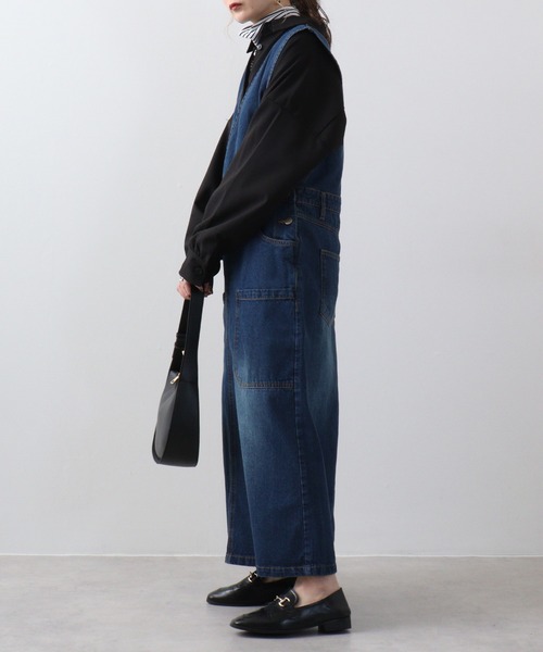 atONE(アットワン)の「atONE カシュクールデニムジャンスカ(ジャンパースカート・レディース・ワンウォッシュ/ブルー/ネイビー・L/3L/4L/LL/M)」の7枚目の写真
