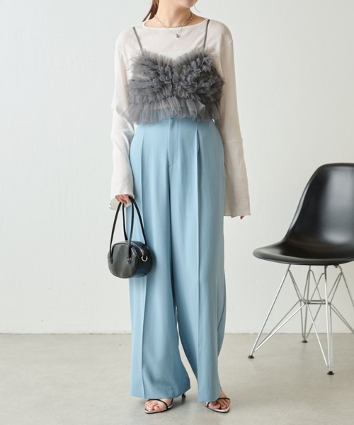 COLLAGE GALLARDAGALANTE(コラージュガリャルダガランテ)の「ジャージワイドパンツ/セットアップ可(スラックス・レディース・ブラック/ベージュ/ブルー・1/0/TM/PS)」の21枚目の写真