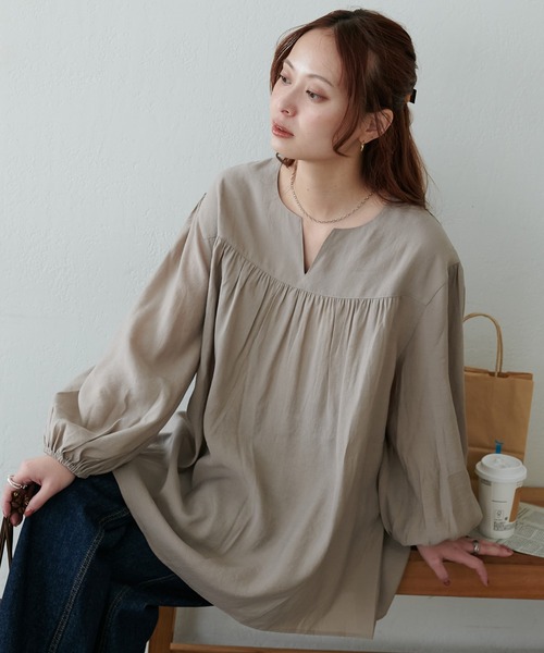 WEB限定】キーネックギャザーブラウス（シャツ/ブラウス）｜DISCOAT