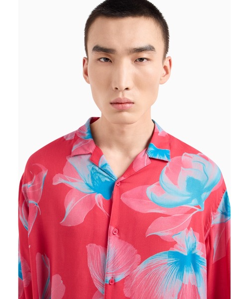 ARMANI EXCHANGE(アルマーニエクスチェンジ)の「【A|X アルマーニ エクスチェンジ】バケーションプリント 半袖シャツ/BOXY(シャツ/ブラウス・メンズ・ピンク/ブルー・MEDIUM/LARGE/XX-LARGE/X-SMALL/X-LARGE/SMALL)」の5枚目の写真